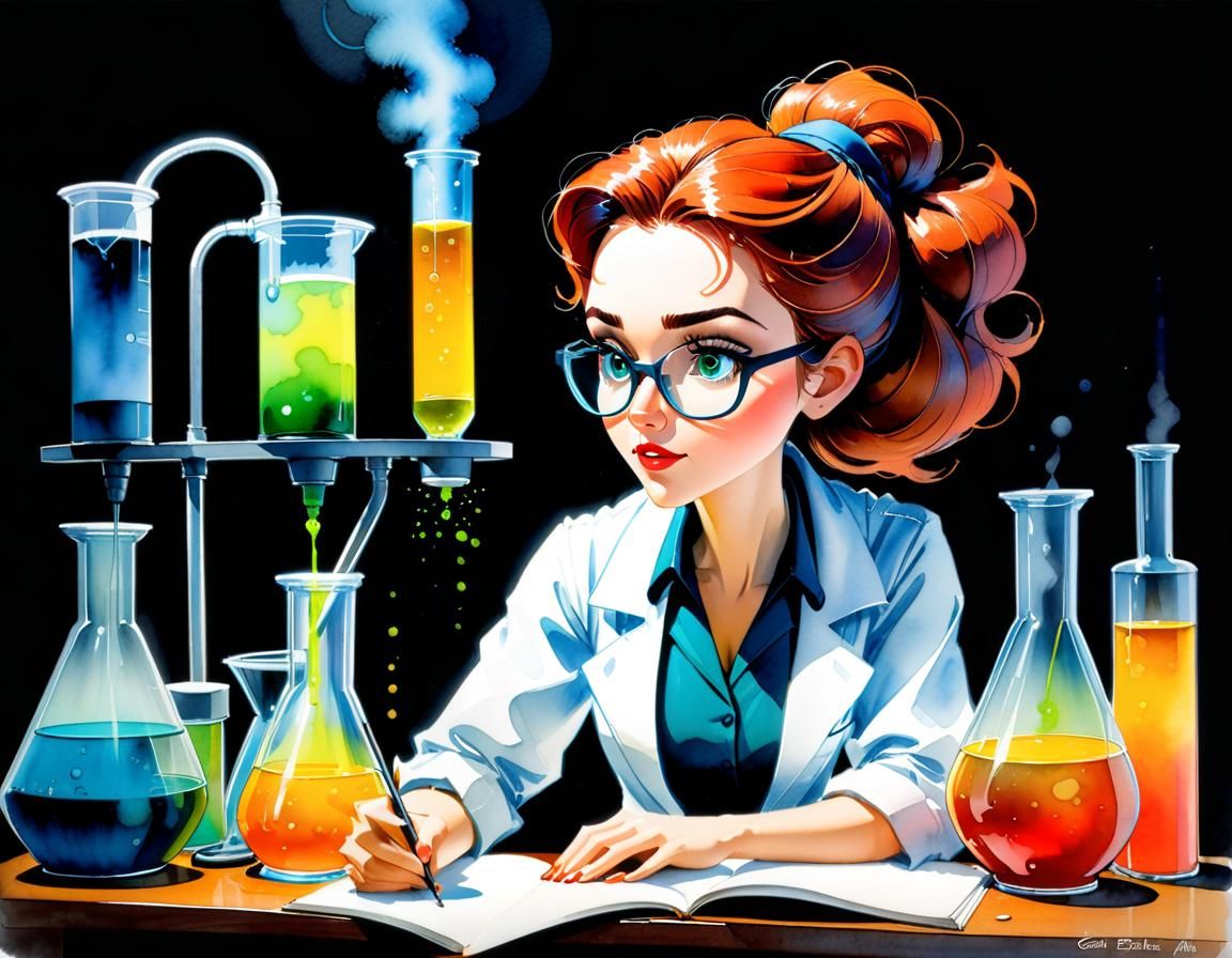 Mad Scientist in Watercolor Storybook Illustration
