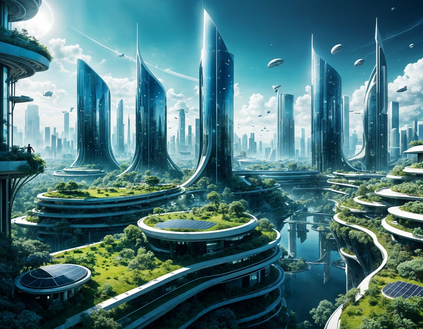 Eco-Friendly Utopia in a Futuristic Metropolis of Iridescent...