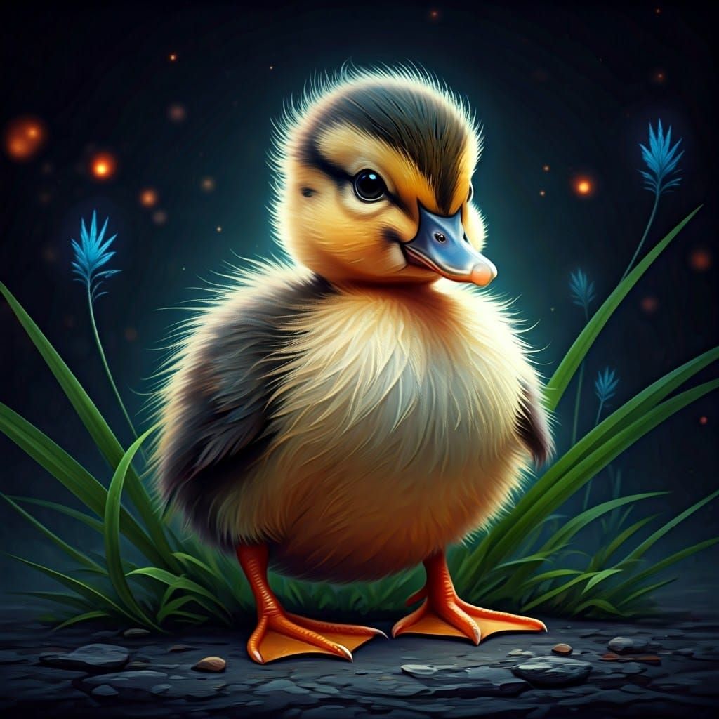 Whimsical Duckling in Vibrant Impasto