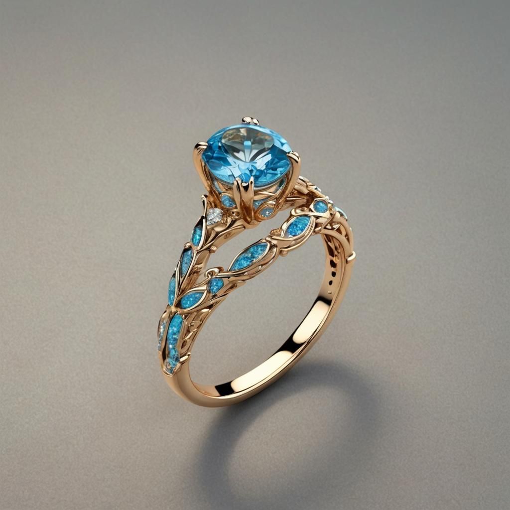 Ethereal Blue Topaz Engagement Ring in Fluorescent Light