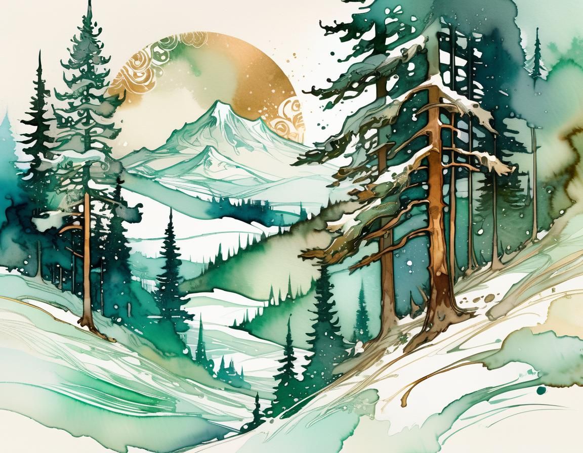 Whimsical Winter Scene in Dreamy, Impressionist Style