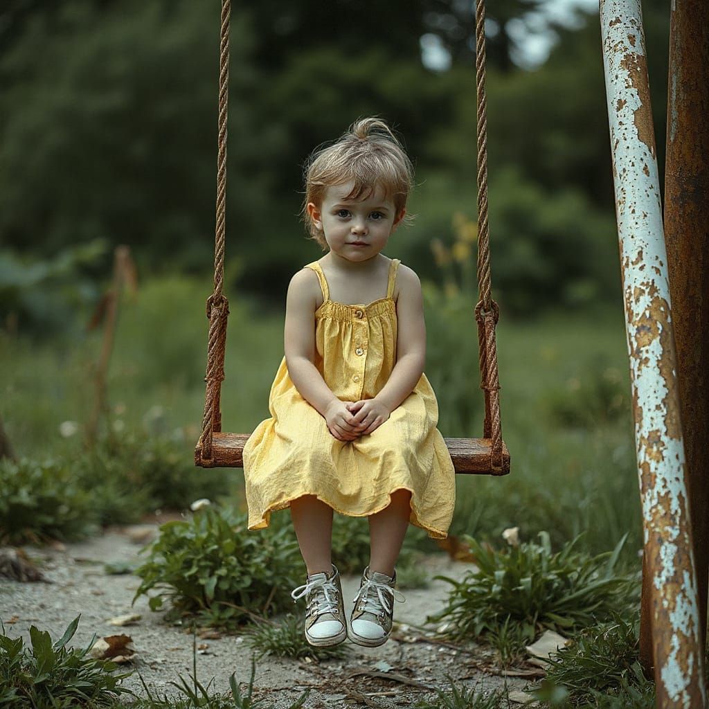 Young Girl Contemplates in Forgotten Playground