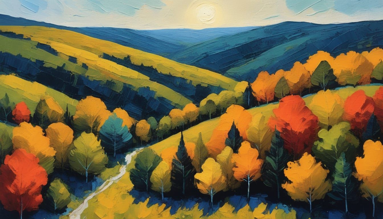 Impressionist Vermont Landscape in Gouache Style