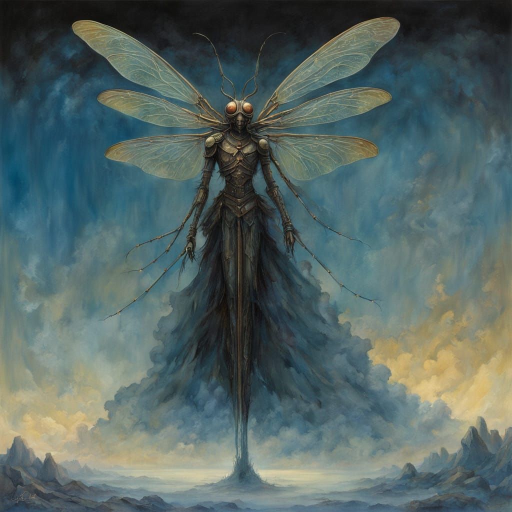 Ethereal Winged Sphinx in Vibrant Dreamy Landscape