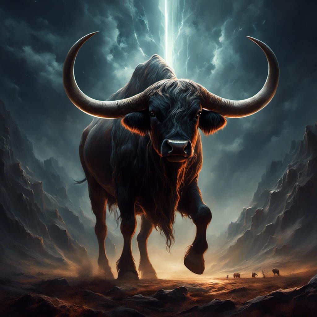 Ethereal Buffalo in Starry Zodiacal Landscape