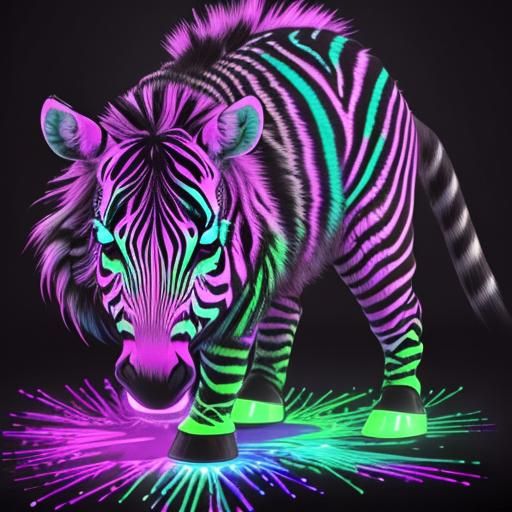 Glowing Zebra in Blacklight Art, High-Resolution