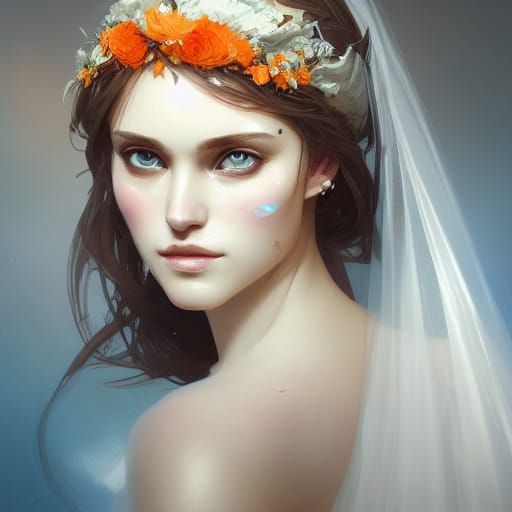 Bride in Orange Blossom Veil: Hyperdetailed Portrait