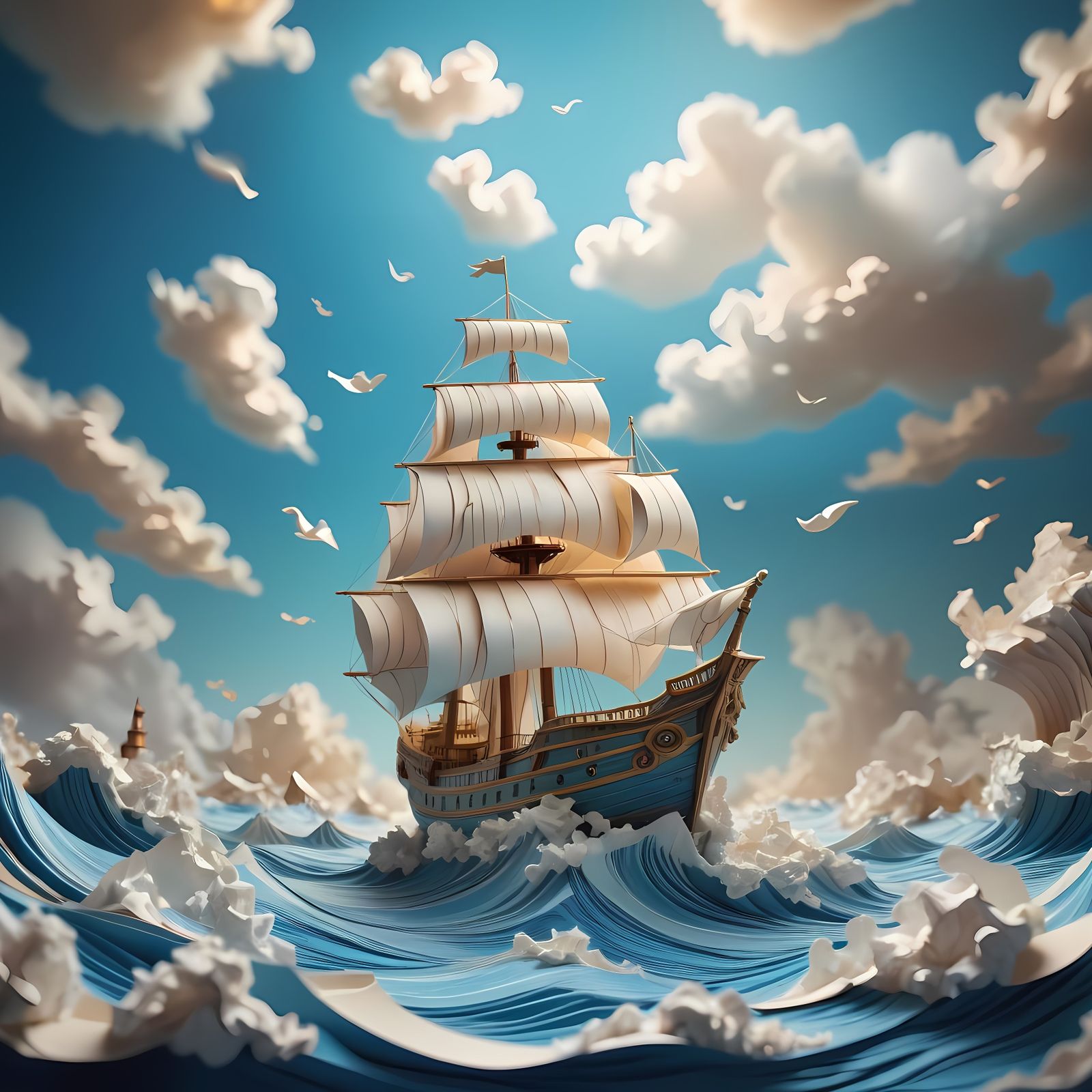Majestic Ship Emerges from Paper Sea