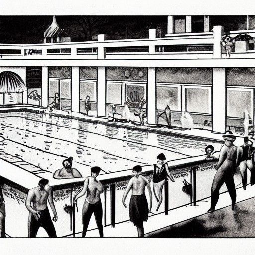 1920s Pool Party in Realistic Comic Book Art
