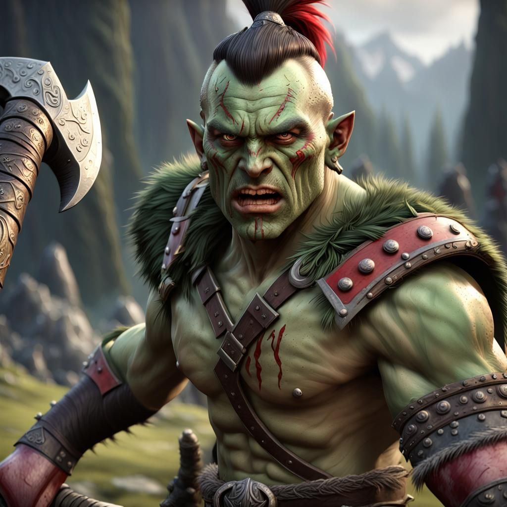 Half-Orc Fighter with Axe, Dark Fantasy Art