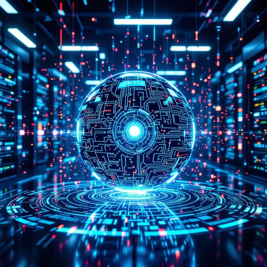 Futuristic AI Agent Manages Holographic Data Logs