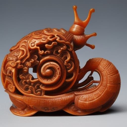 Detailed Chinese Amber Carving of a Snail