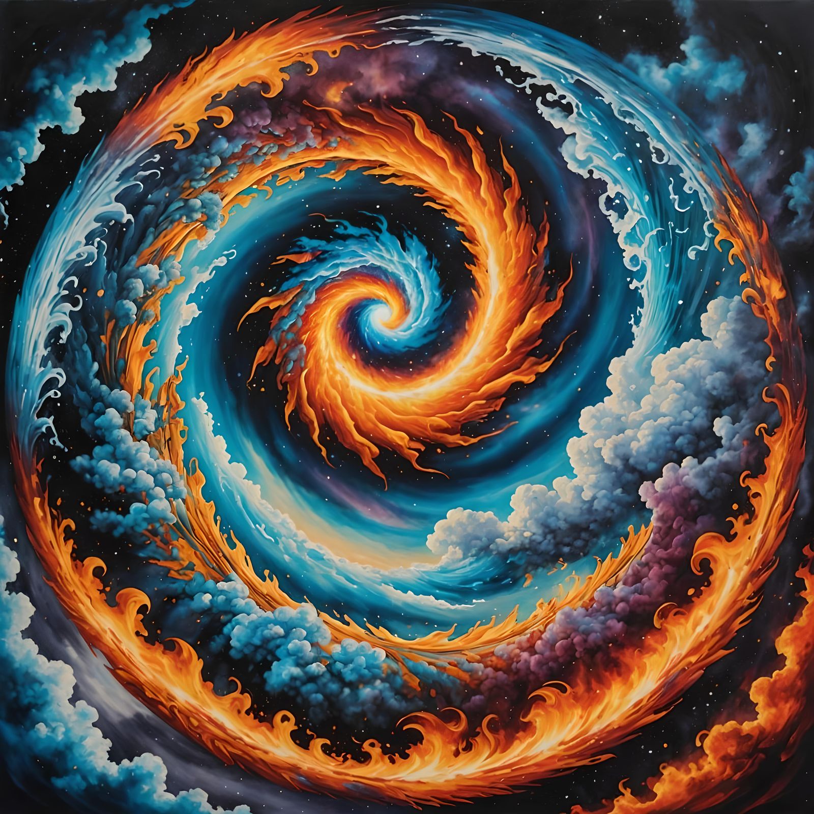 Fiery Galaxy: Graffiti Art Fusion of Elements