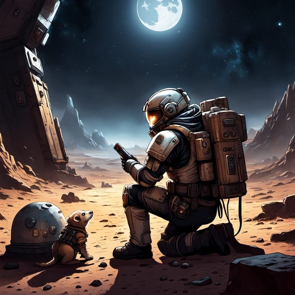 Space Marine's Compassion: Sci-Fi Concept Art