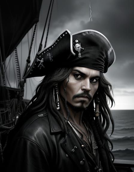 Cinematic Portrait of Jack Sparrow in Pirate Ship Storm