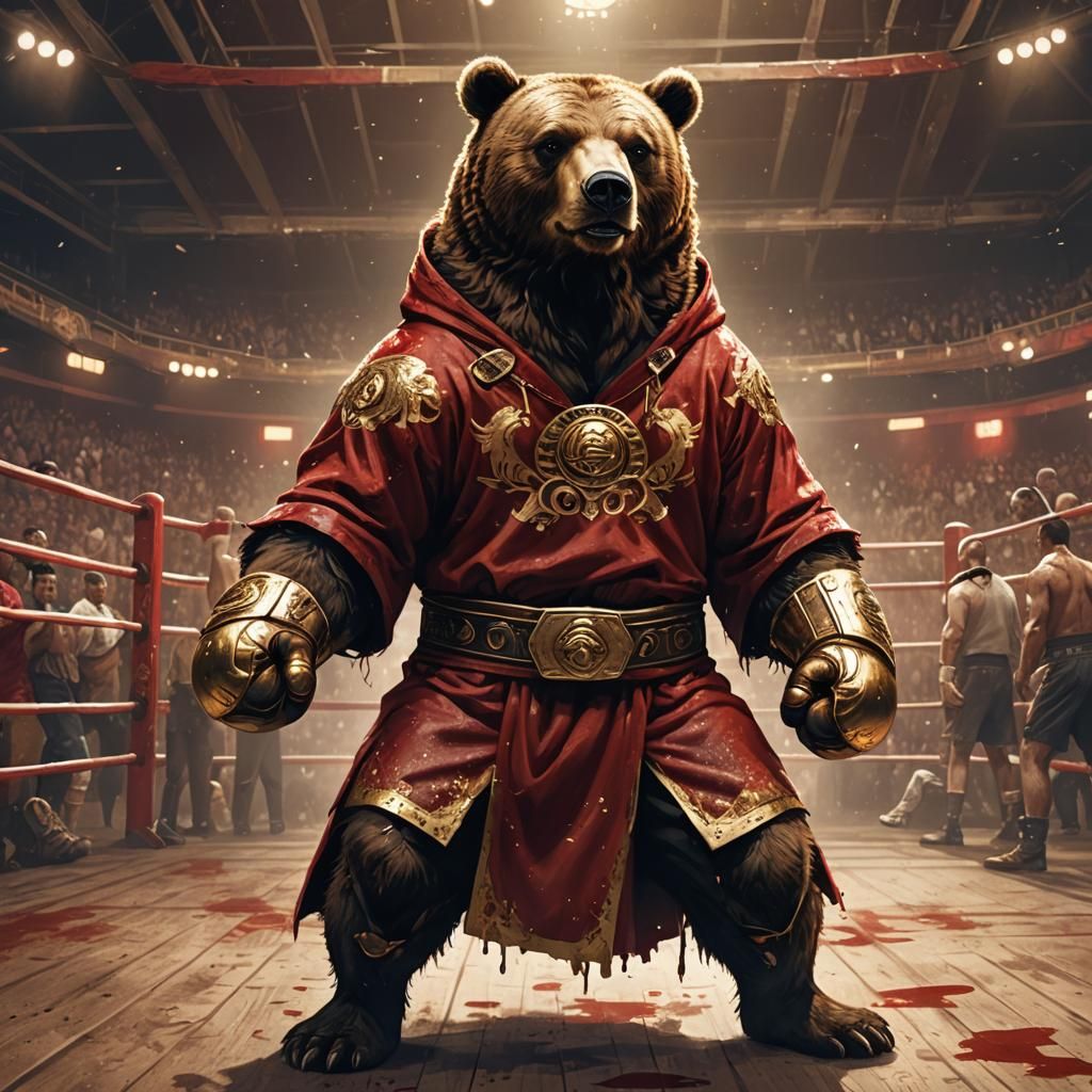 Anthropomorphic Bear Warrior in Boxing Arena