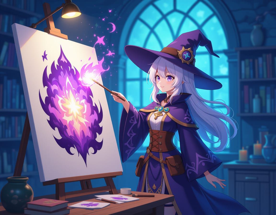 Anime Witch Creates Art in Detailed 3D Style