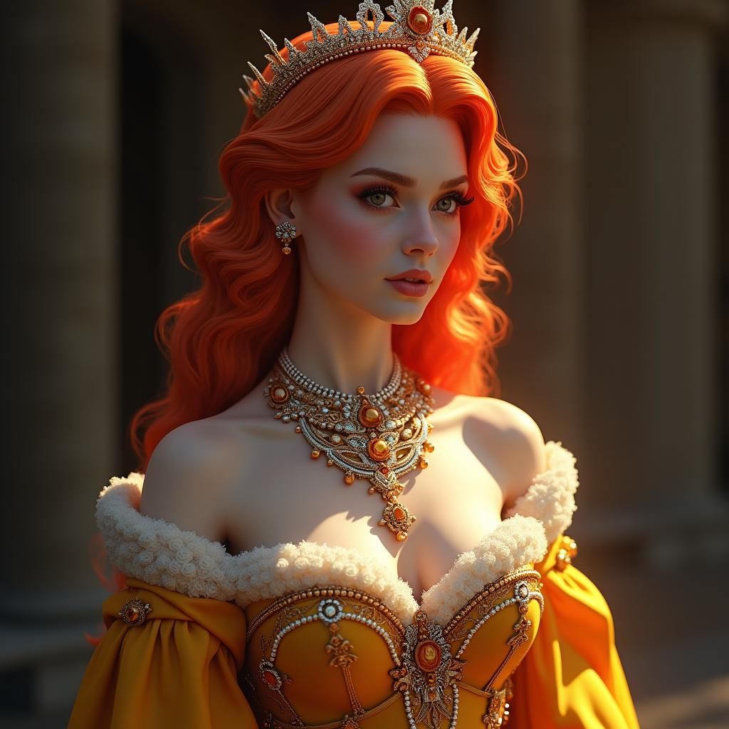 Elegant Portrait of Red-Haired Maid in Art Nouveau Style