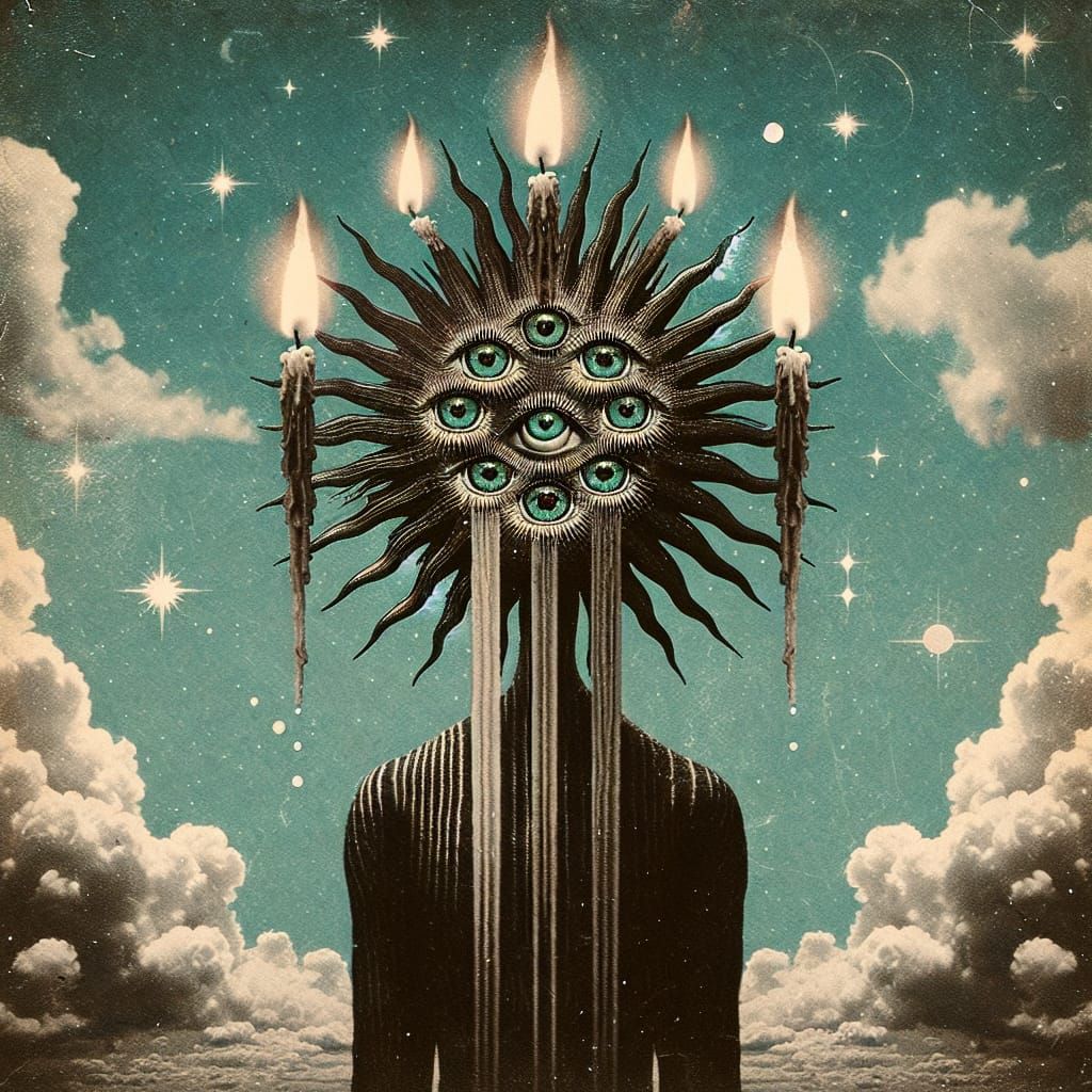 Surreal Melting Figure with Starburst Eyes