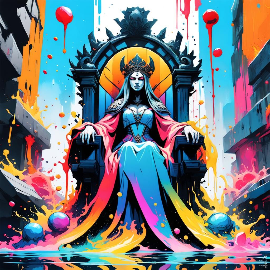 Persephone on Underworld Throne as Graffiti Art