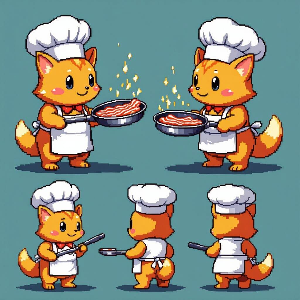 Calcifer Chef 64-bit Pixel Art Game Sprite Sheet