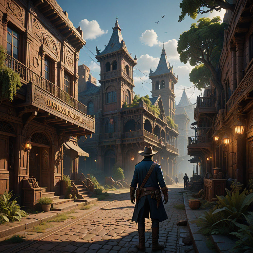 Breathtaking Wild West Fantasy Landscape with Ancient Archit...