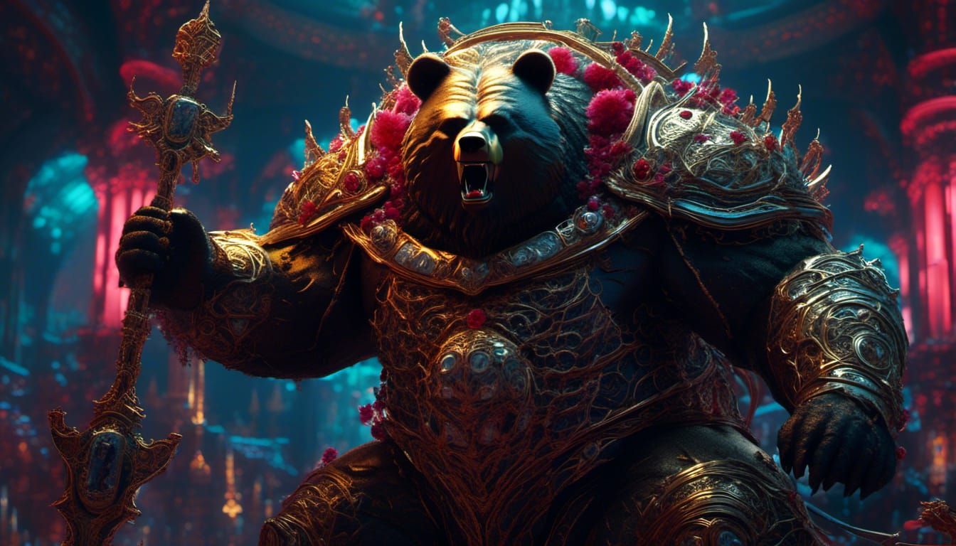 Monstrous Bear King in Hyperspace, Hyperdetailed Digital Art