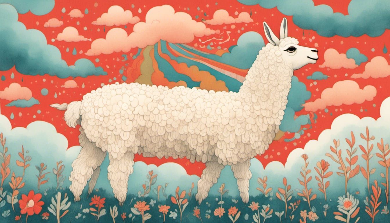 Llama in the Clouds Illustration