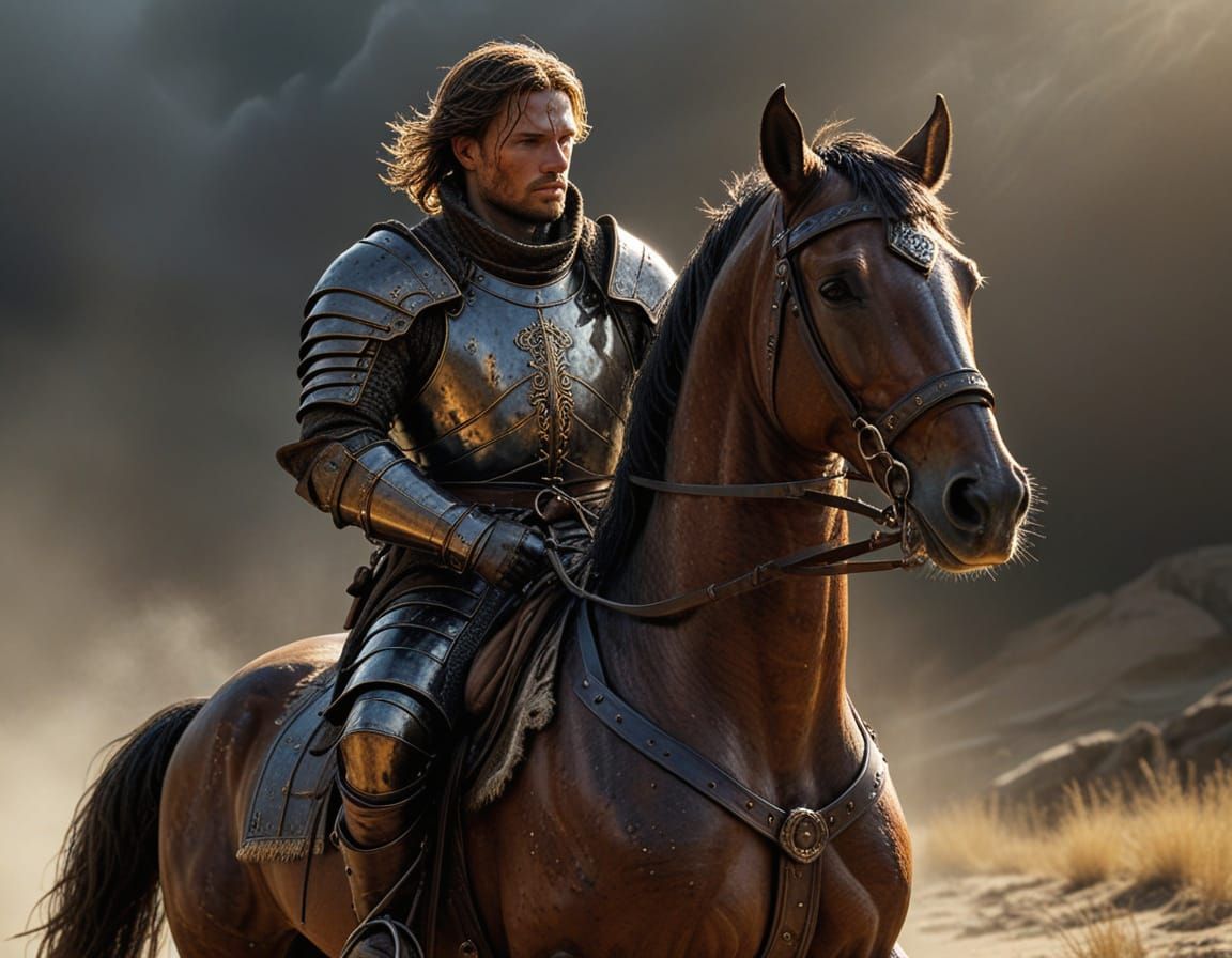 Weary Knight Exits Battle in Rich Oil Painting