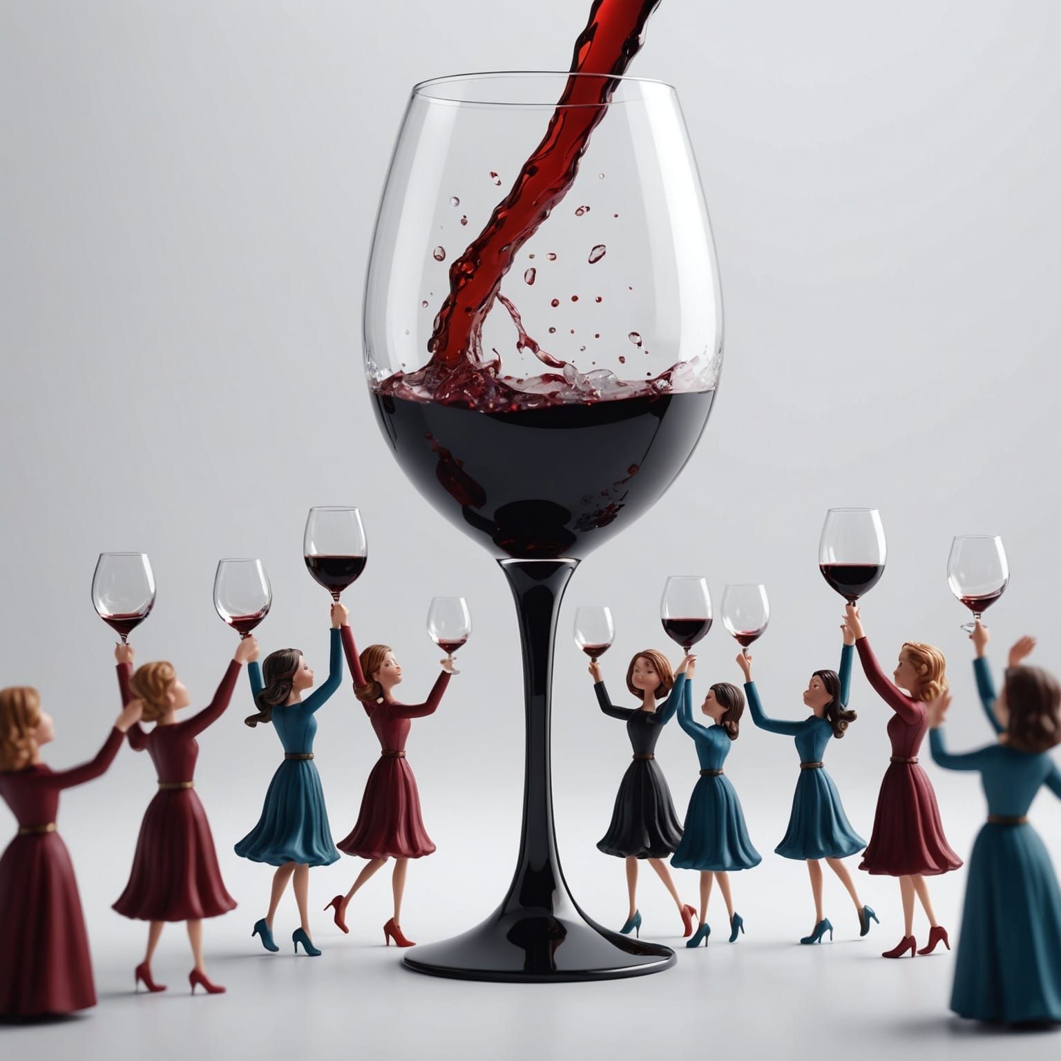 Miniature People Dancing Around Wine Glass, Fantasy Art