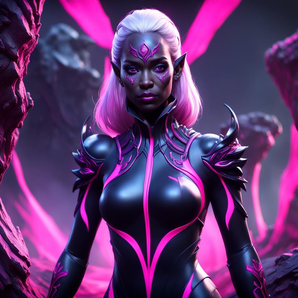 Drow in Rubber Suit with Magenta Glow