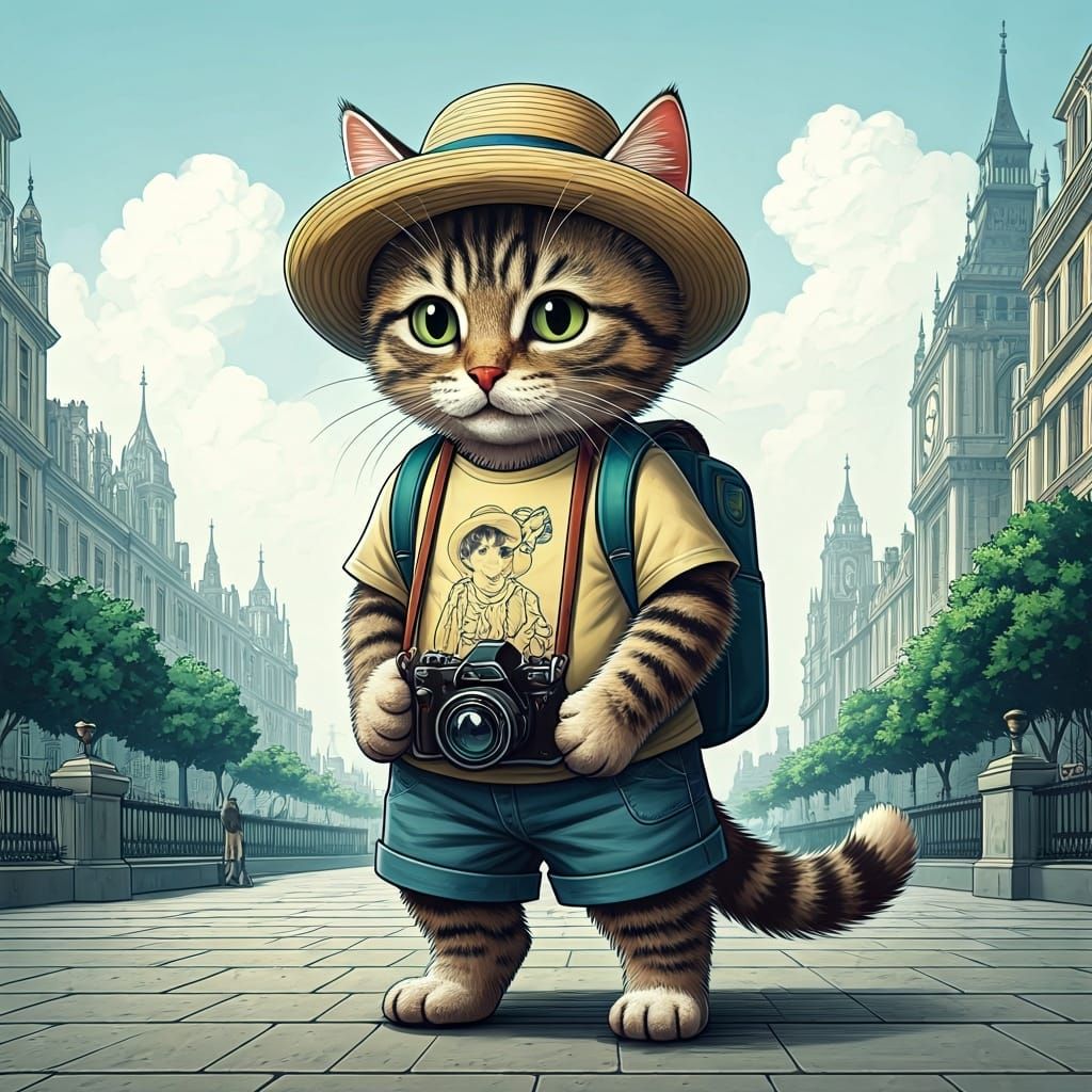Tabby Kitten Tourist in London, Comic Book Art