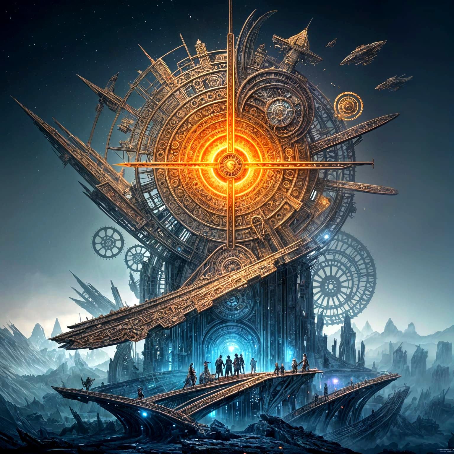 Surreal Time Cube with Ancient and Futuristic Eras