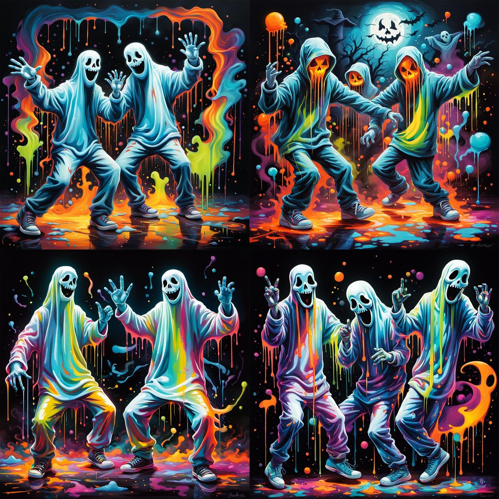 Dancing Ghosts with Glowsticks in Graffiti Art