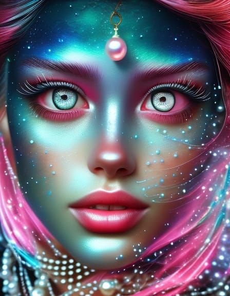 Woman in Space with Earth and Saturn View