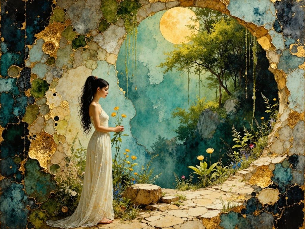 Surreal Elf Woman in Utopian Jungle Landscape