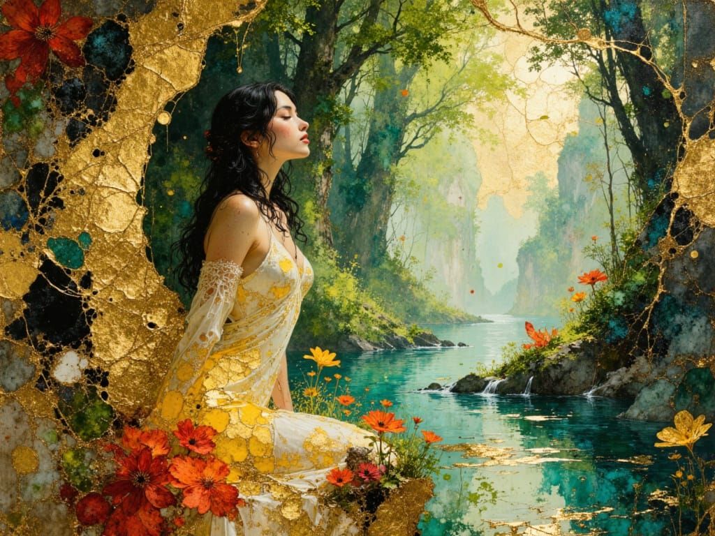 Surreal Elf Woman in Utopian Jungle Landscape