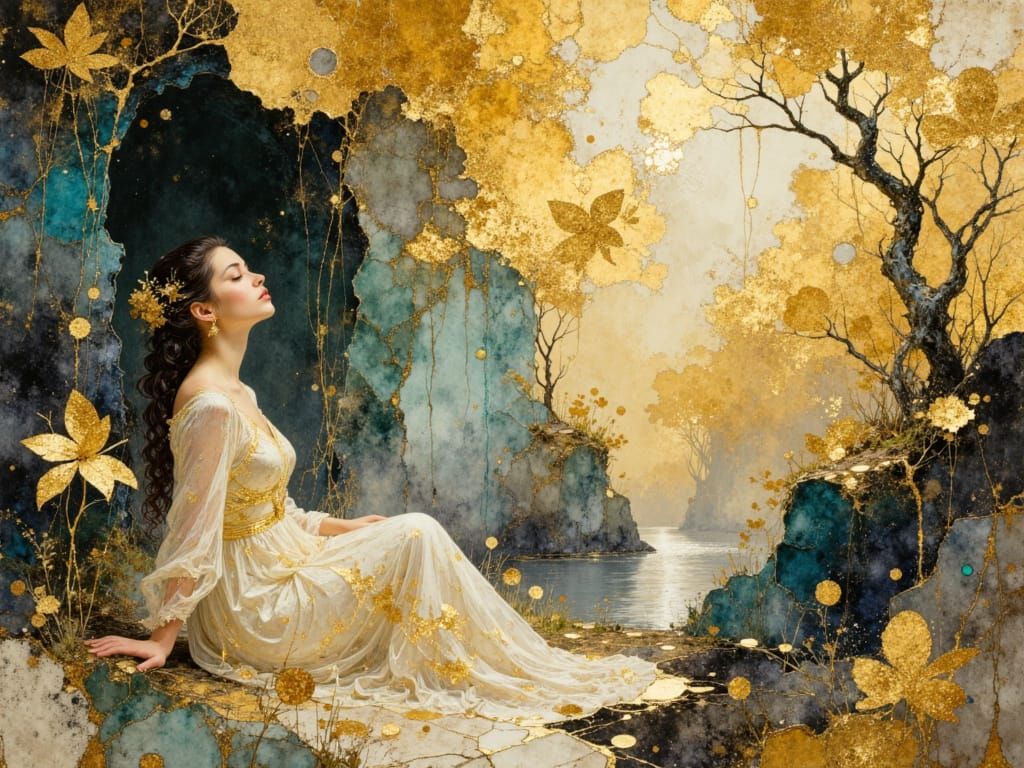 Elegant Elf Woman in Surreal Utopian Jungle Landscape