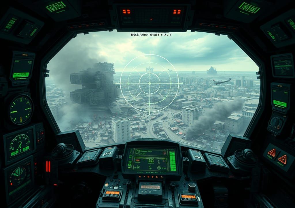 Mech Warrior Cockpit View in Dystopian Future Style