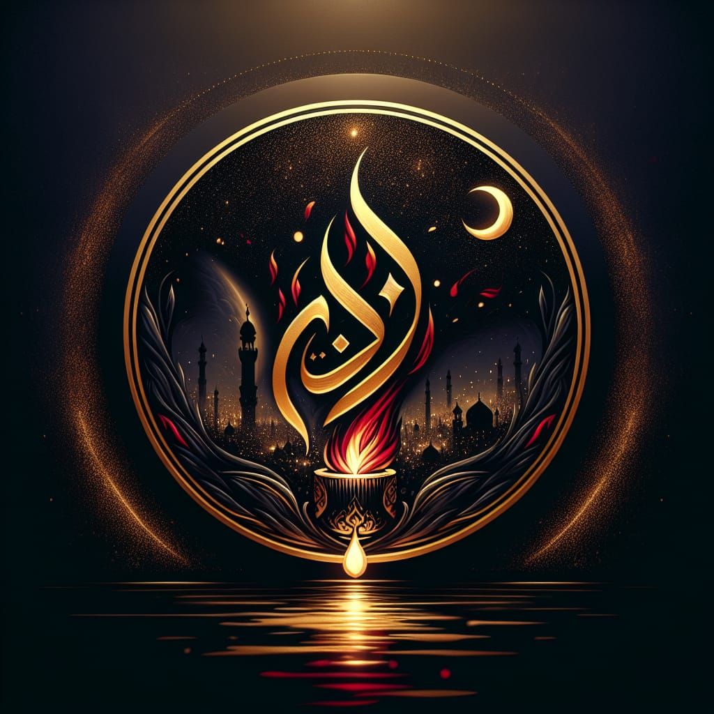 Mystical Islamic Logo with Arabic Calligraphy and Mosque Sil...