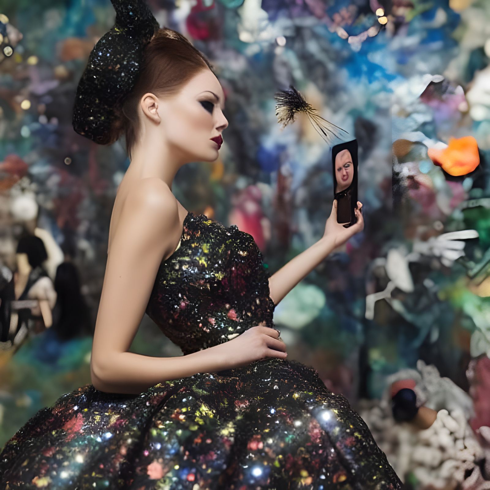 Fashionable Woman in Art Museum, Maximalist Style