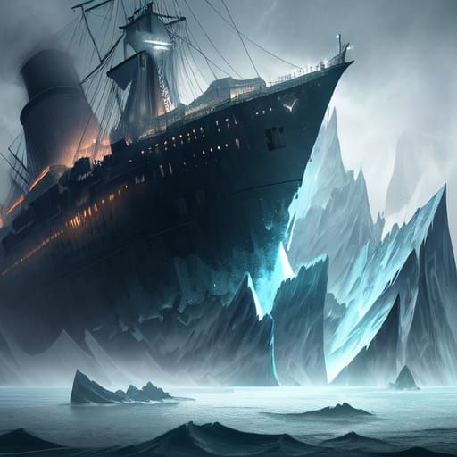 Hyper-Realistic Iceberg Wrecks Ocean Liner in Stormy Night