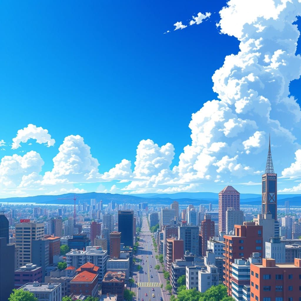 Breathtaking Cityscape at Noon, Anime Style
