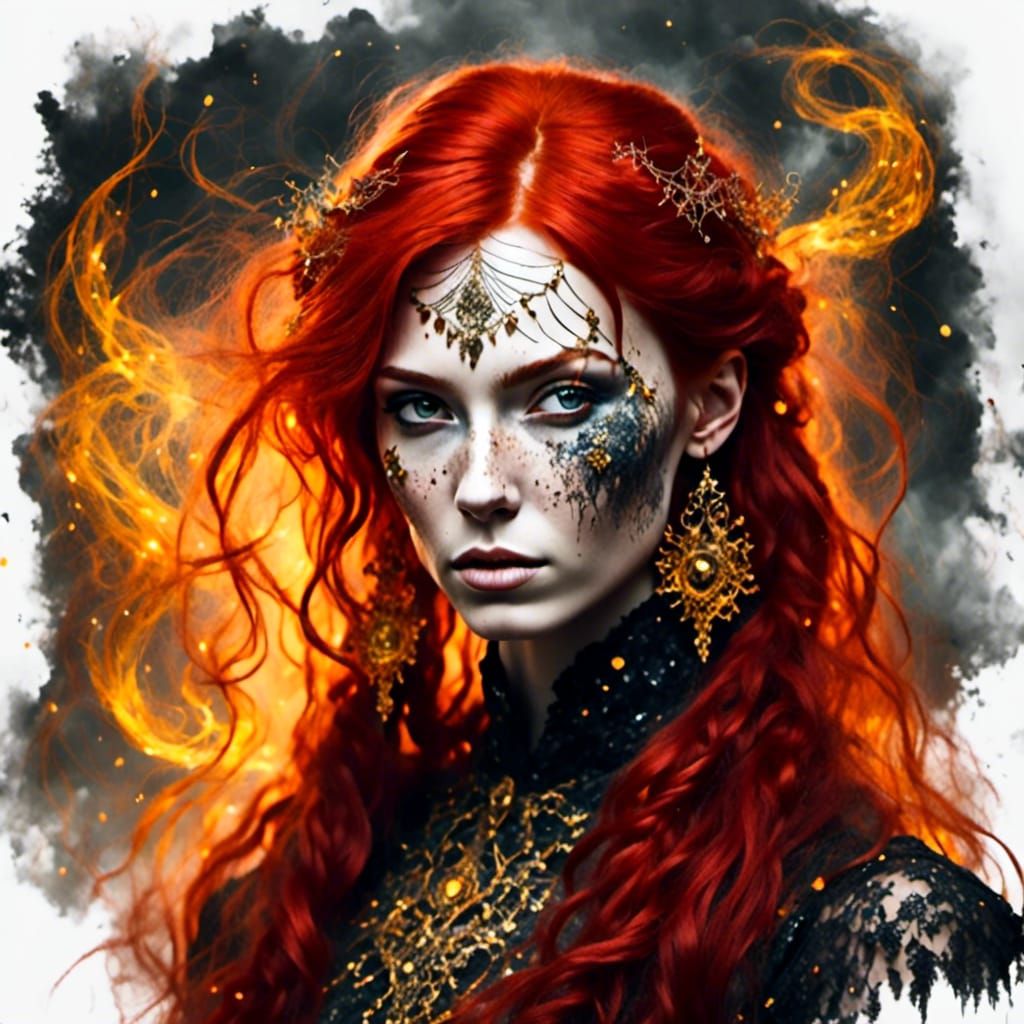 Fiery Redhead Portrait with Spiderwebs