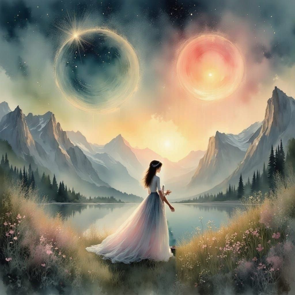 Ethereal Dancers Under Twin Suns