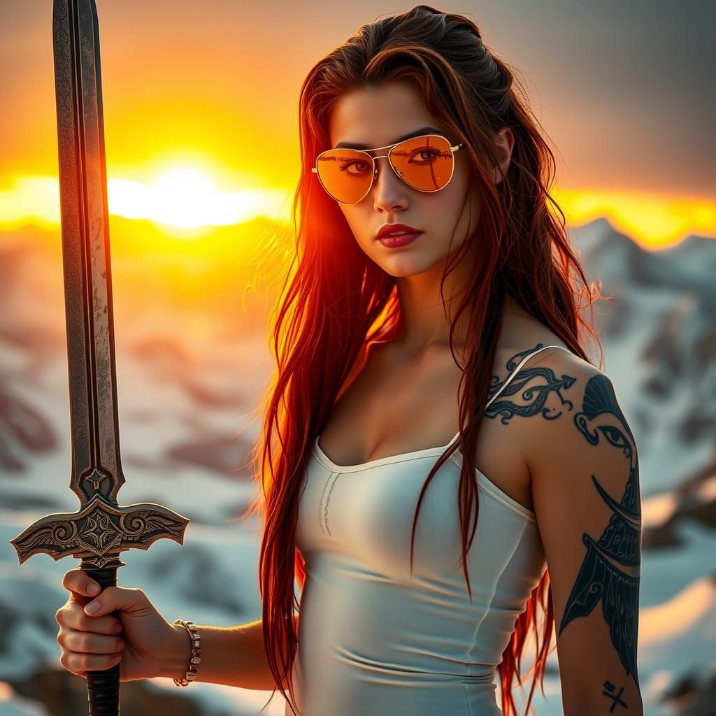 Strong Female Warrior with Elemental Sword