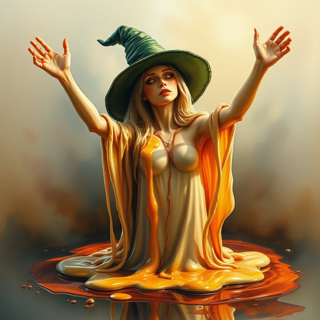 Melting Witch Wax Figure in Surreal Watercolor