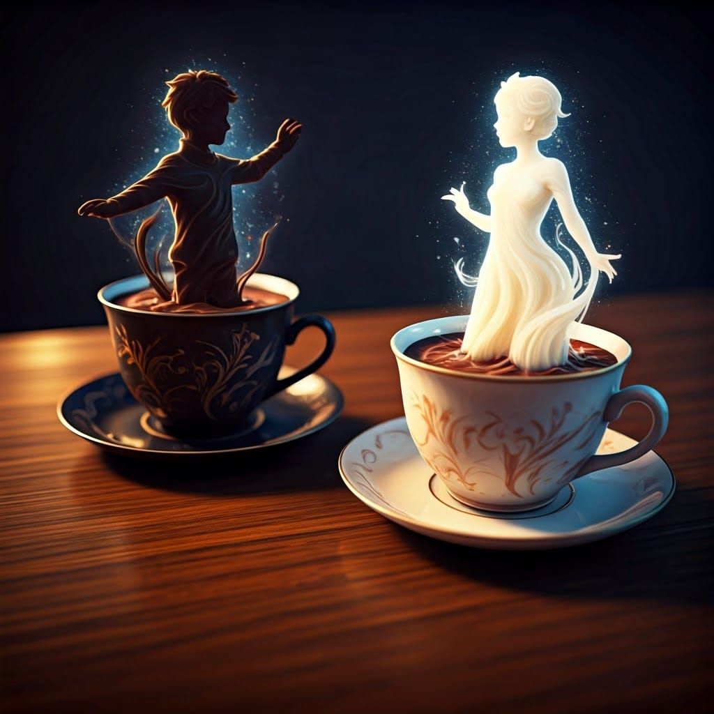 Whimsical Hot Chocolate Silhouettes on Dark Wooden Table