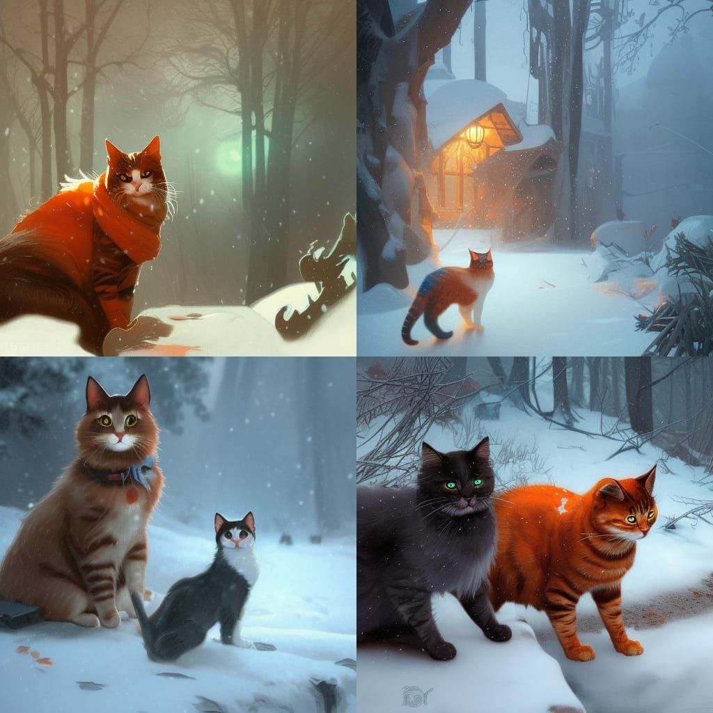 Cats in Snow: Hyperdetailed Digital Concept Art