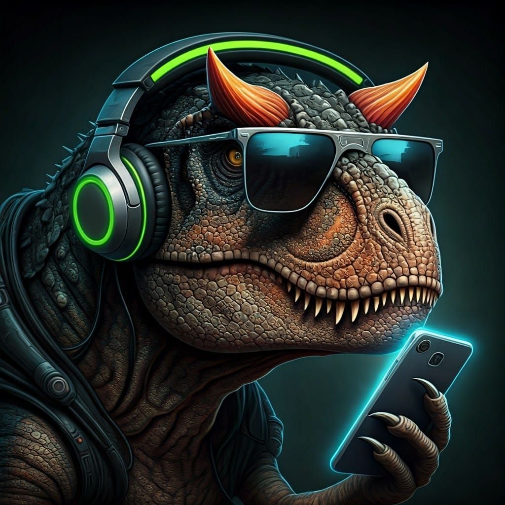 Futuristic Carnotaurus Rhythms in Neon City Sundown